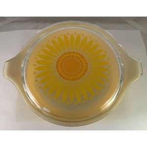 Vintage Pyrex Daisy Sunflower Orange 1 PT Casserole Dish #471 Daisy Clear Lid